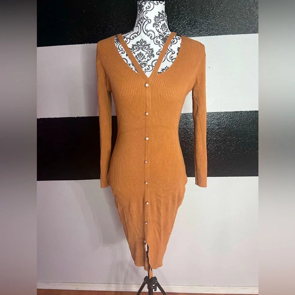 Women’s ribbed midi button up pullover dress
